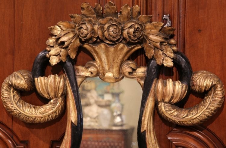 19th Century Italian Baroque Hand-Carved Gilt and Black Lacquer Mirror