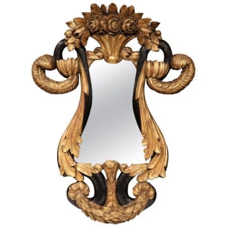 19th Century Italian Baroque Hand-Carved Gilt and Black Lacquer Mirror