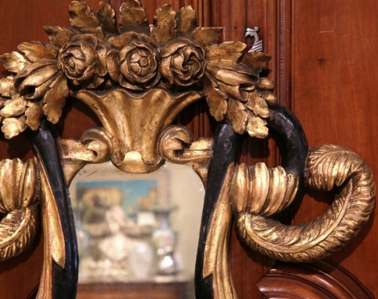 19th Century Italian Baroque Hand-Carved Gilt and Black Lacquer Mirror