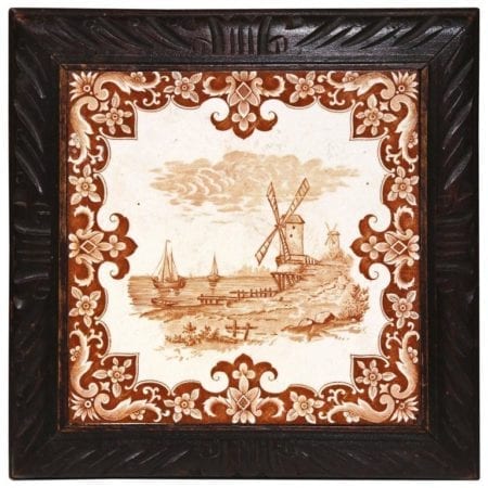 19th Century French Carved Musical Hot Dish Tray with Hand-Painted Tile