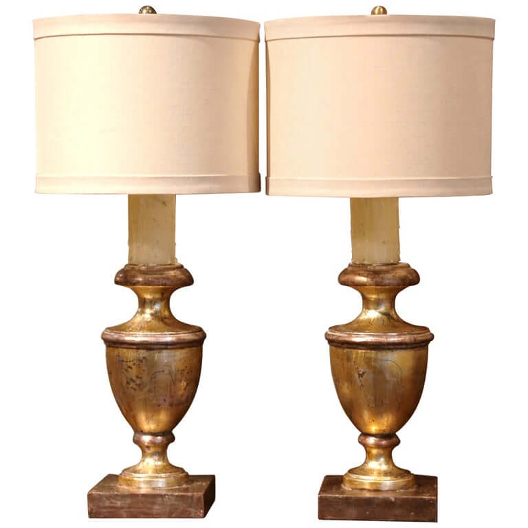 Pair Of Mid 20th Century Italian Carved, Cabaret Table Lamps