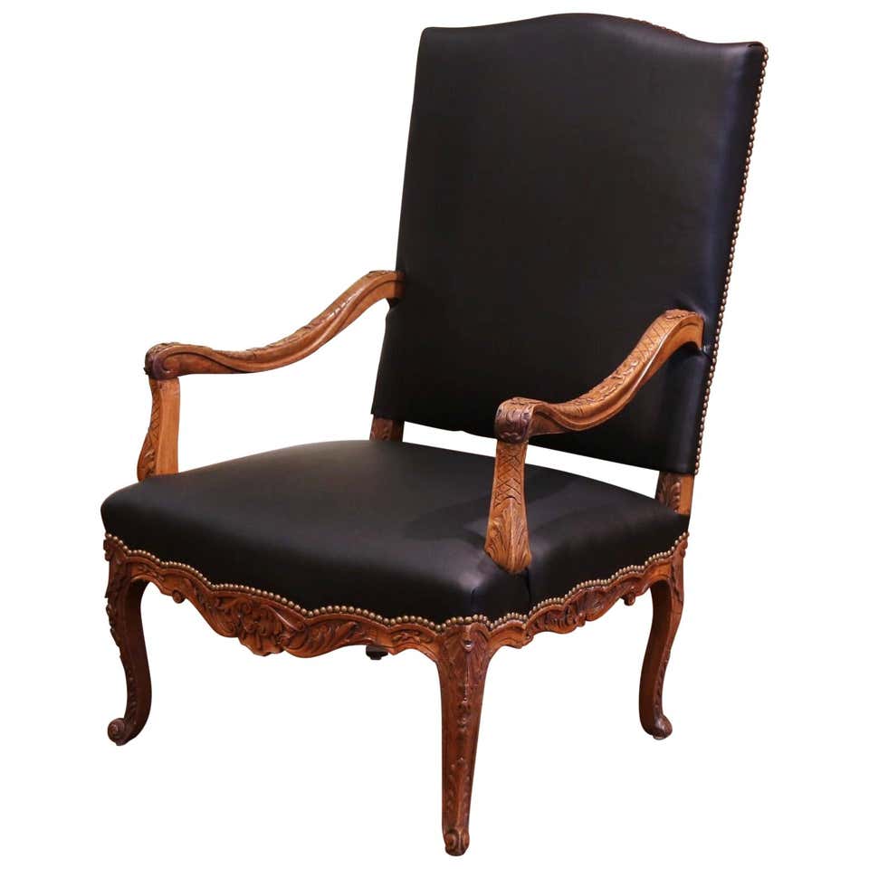 19th Century Louis XV Carved Walnut and Black Leather Armchair from  Provence - Country French Interiors