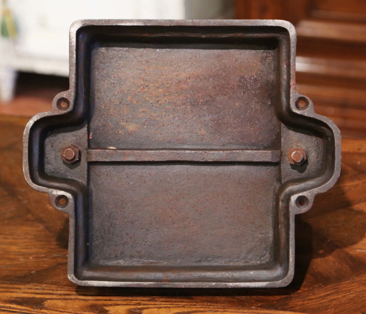 19th Century French Rust Red Painted Wrought Iron Book Binding Press with  Book - Country French Interiors