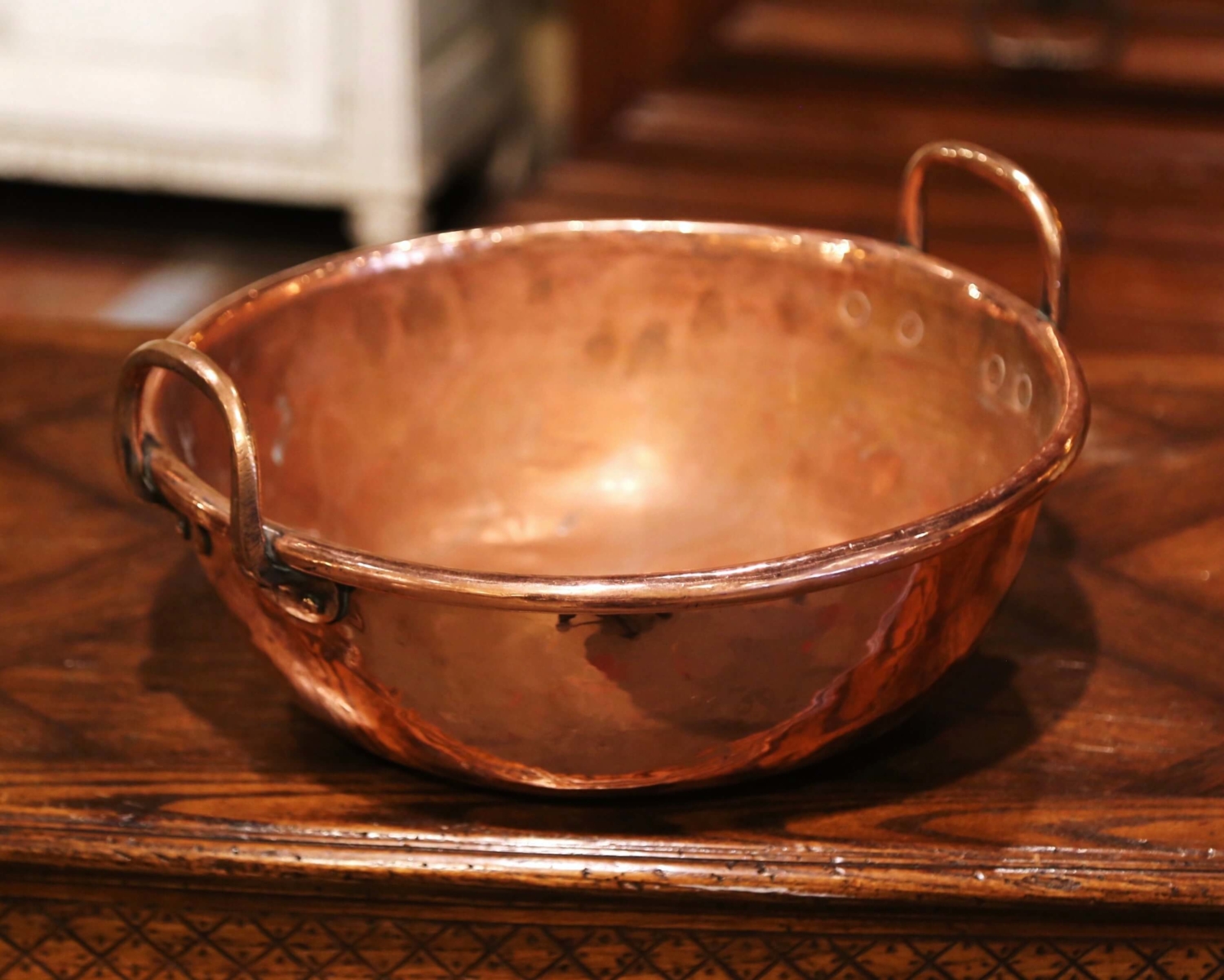 Large Polished Copper Gold Handles Mixing Bowl