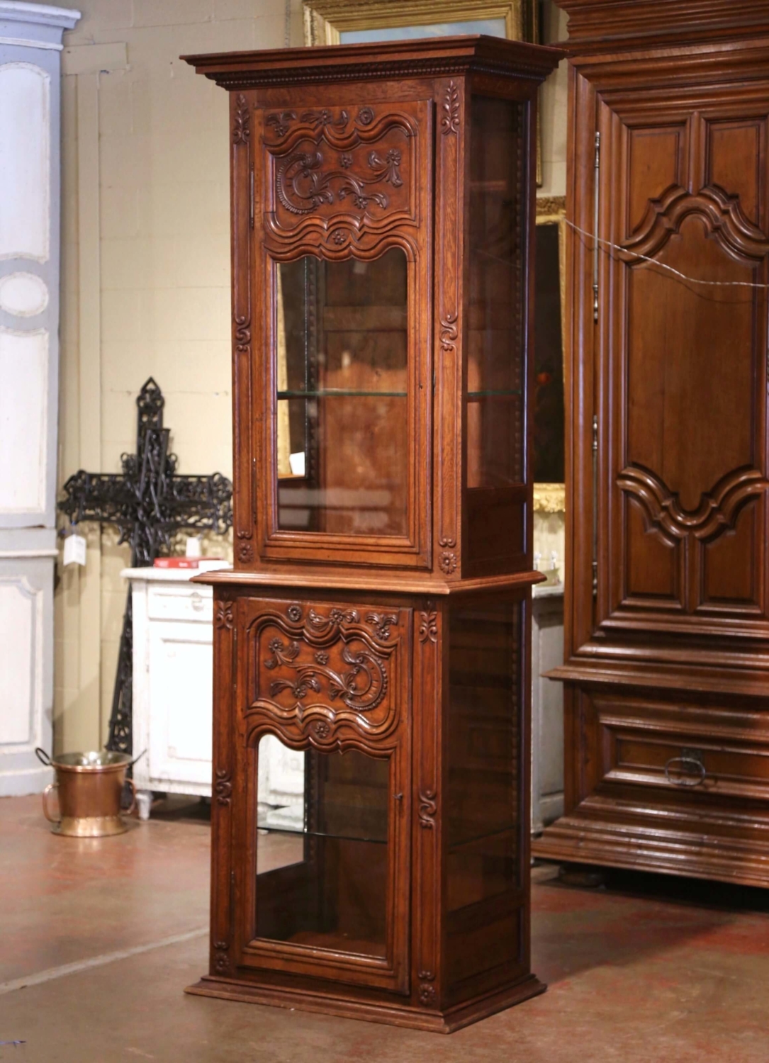 19th Century French Oak Vitrine À Deux Corps