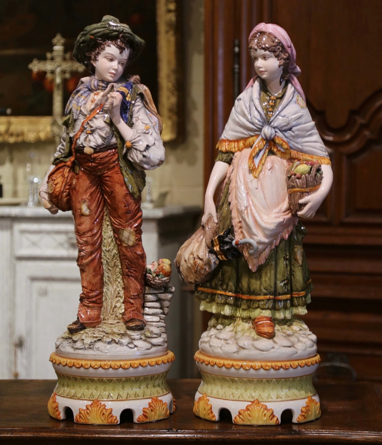 Pair of 20th Century Italian Hand-Painted Porcelain Figurine