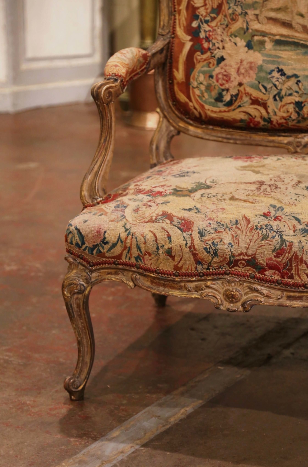 French Louis XVI Tapestry and Giltwood 3-Seat Sofa