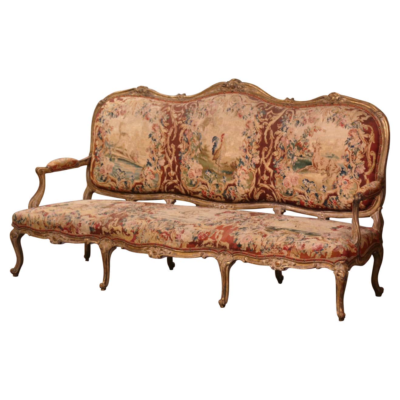 Louis XV Sofa in Aubusson XIX Tapestry