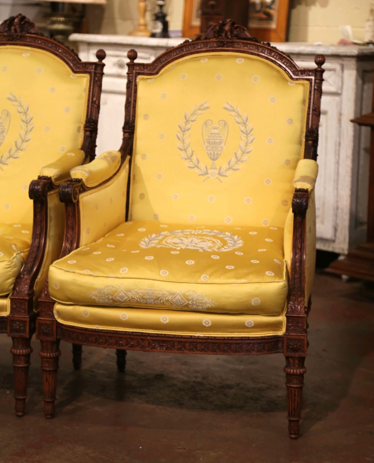 French louis xvi yellow velvet side chair