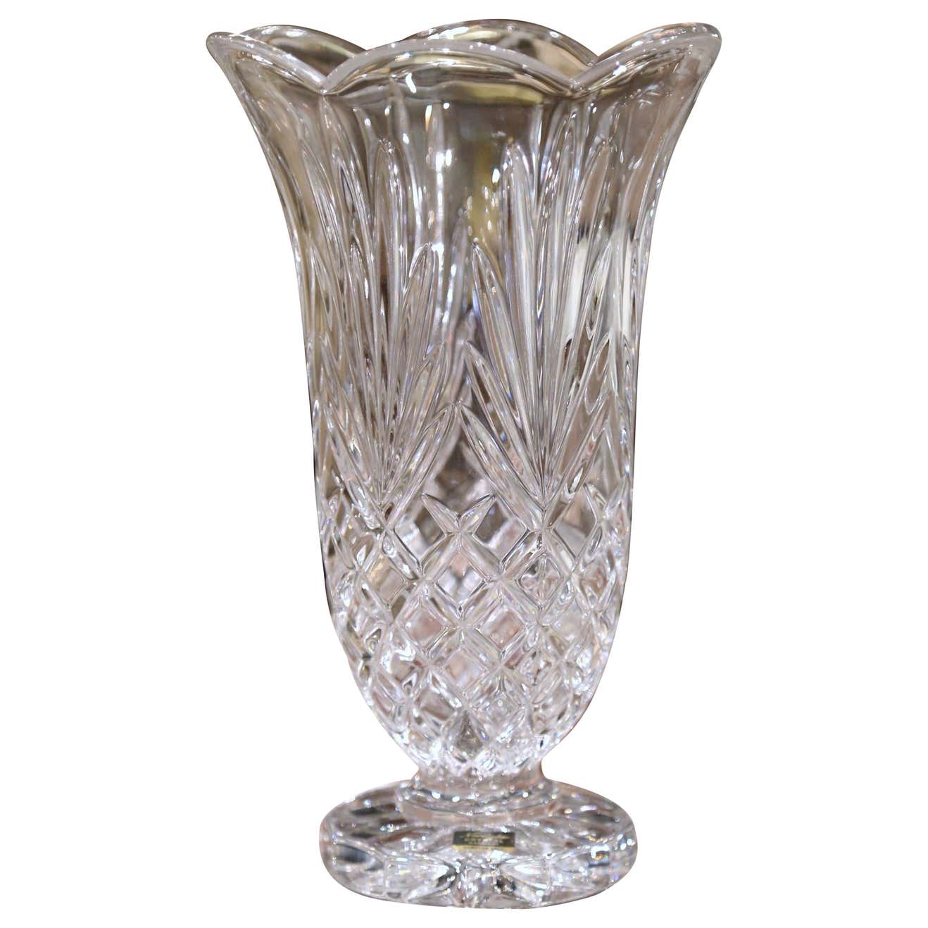 Mid-Century German Crystal Noritake Vase with Etched Geometric and