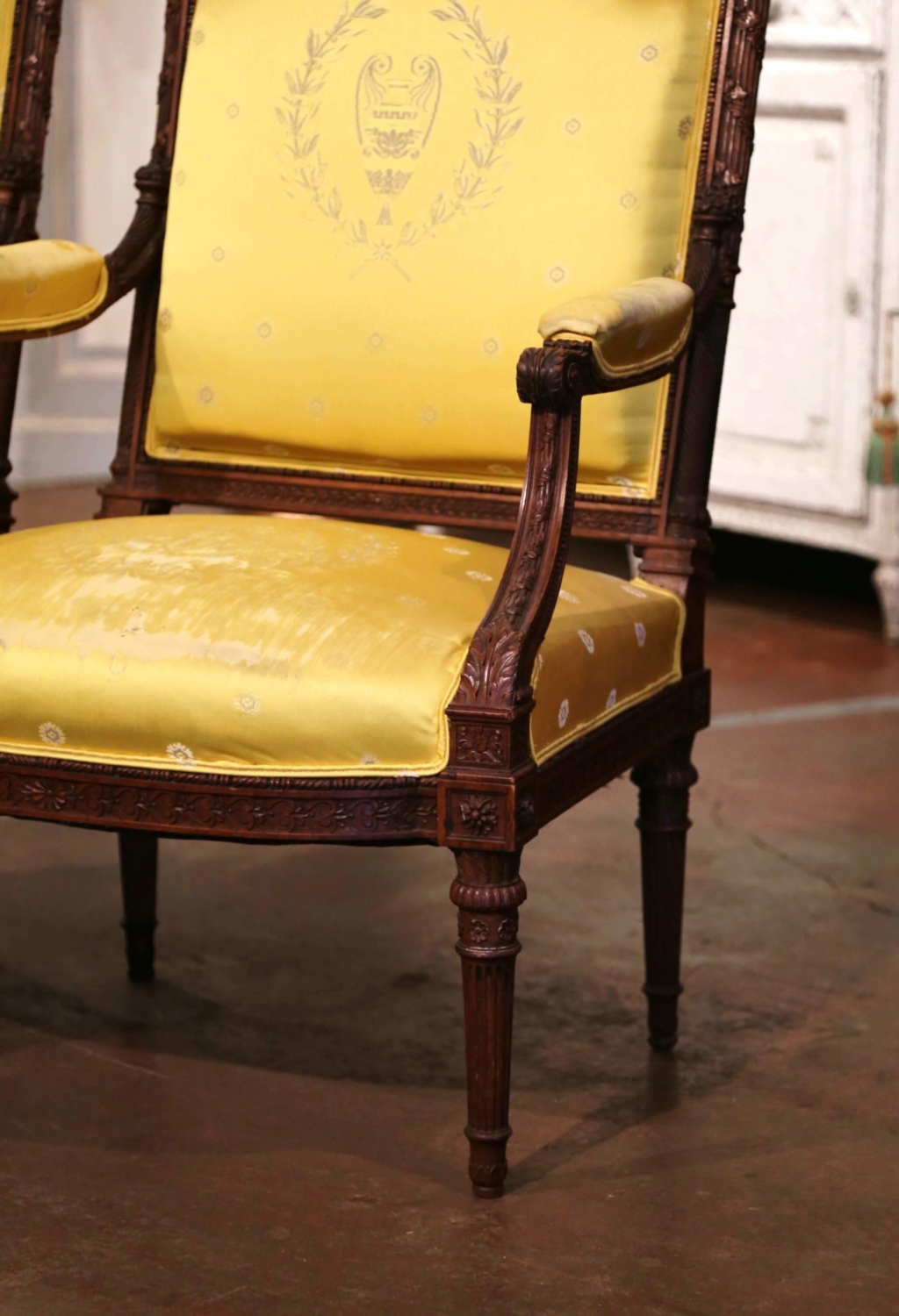 Pair of 19th C. French Louis XVI Style Walnut Fauteuils à la Reine