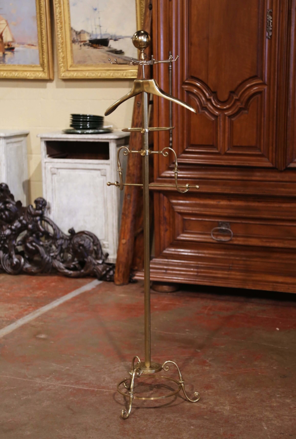 17 Large Wooden Bottom Hanger - Walnut, Brass with Pant Bar