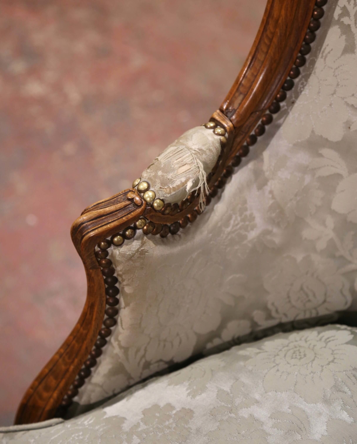 Antique French Louis XV Walnut Gold Velvet Tapestry Sofa plus 4
