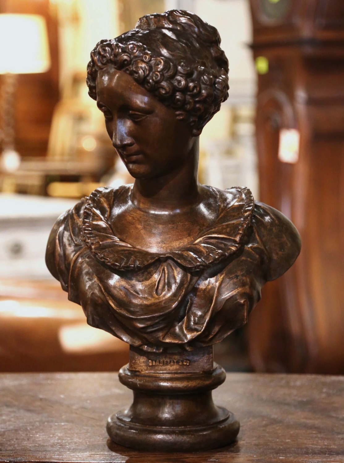 19th Century French Patinated Cast Iron Female Bust Signed