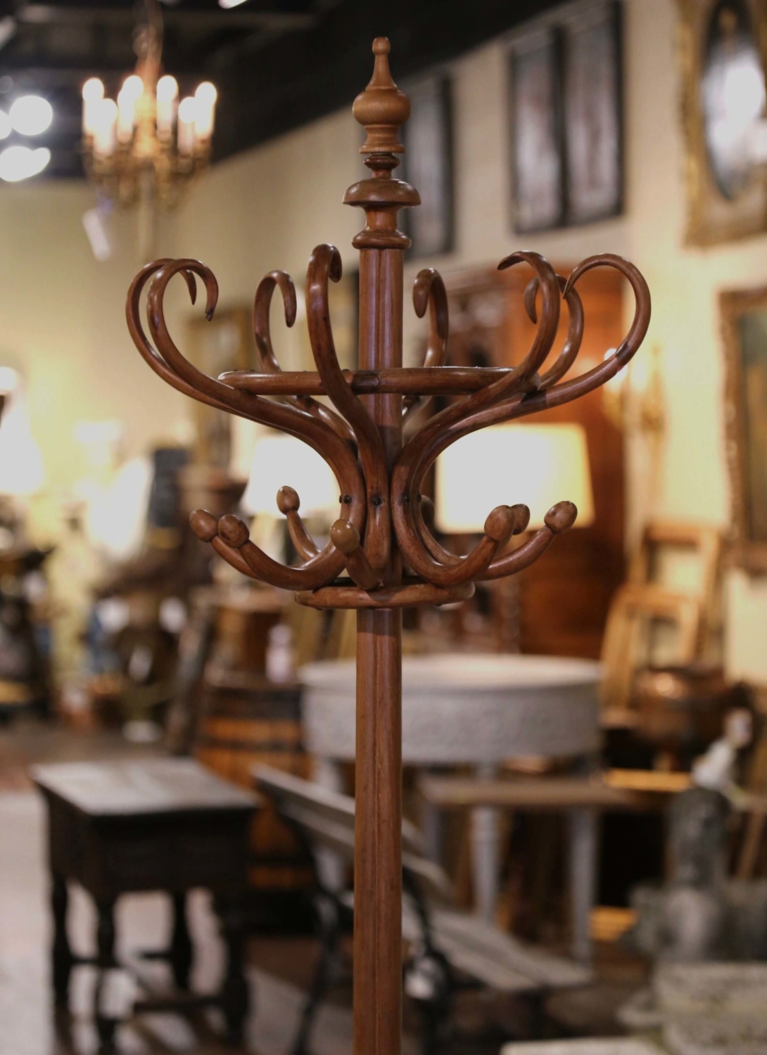 Vintage bentwood standing coat rack, 1900s