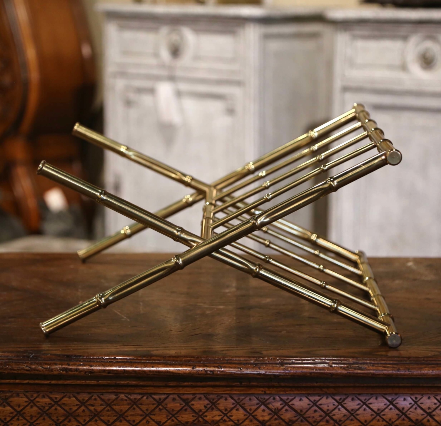 Mid-20th Century French Bamboo Brass Magazine Rack Maison Baguès Style -  Country French Interiors