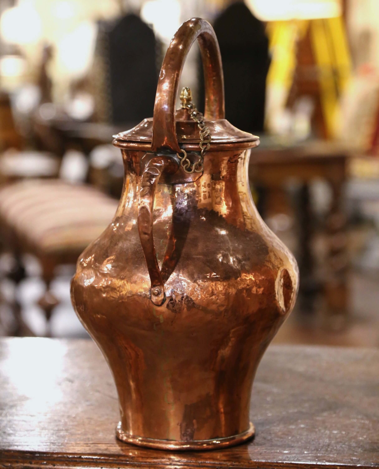Mid-18th Century French Polished Copper Water Pitcher with Lid