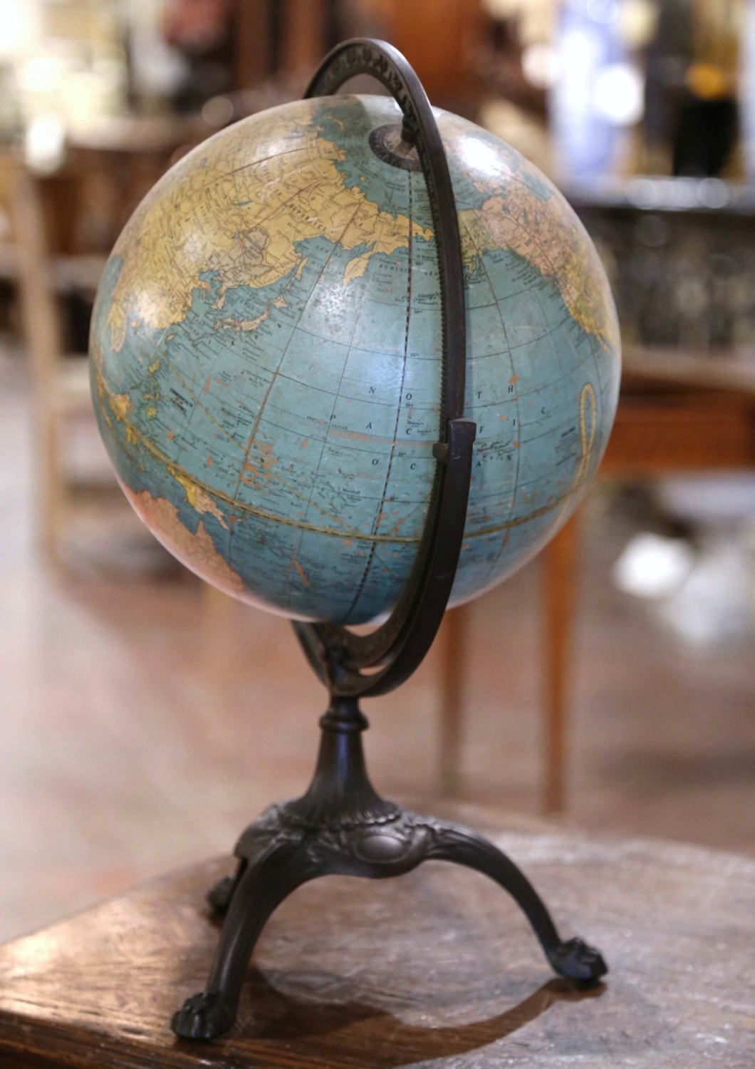 Antique World Globe on Cast Iron Stand