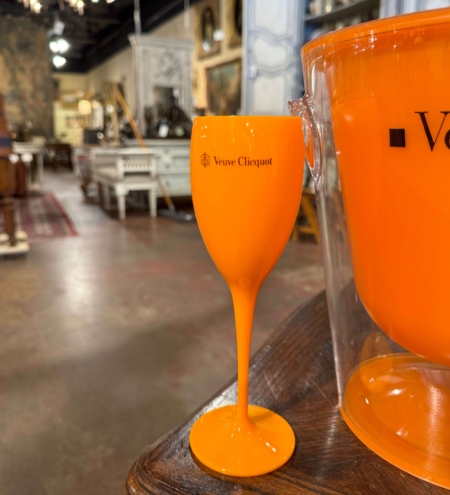 Vintage French Acrylic Champagne Cooler and Two Flutes from Veuve