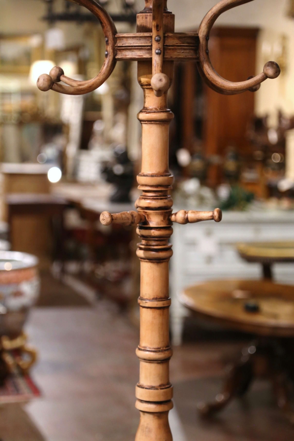 Early 20th Century Thonet Style Bleached Bentwood Swivel Hall Tree Coat  Stand - Country French Interiors