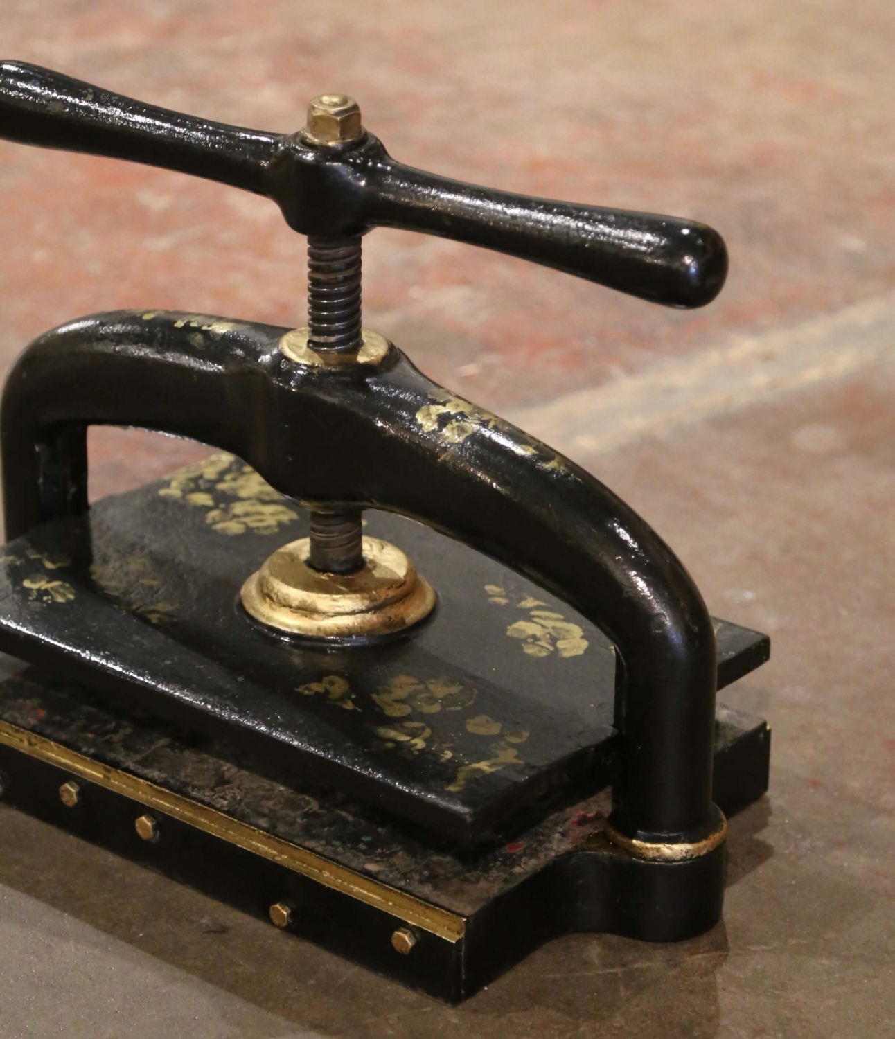 19th Century French Rust Red Painted Wrought Iron Book Binding Press with  Book - Country French Interiors