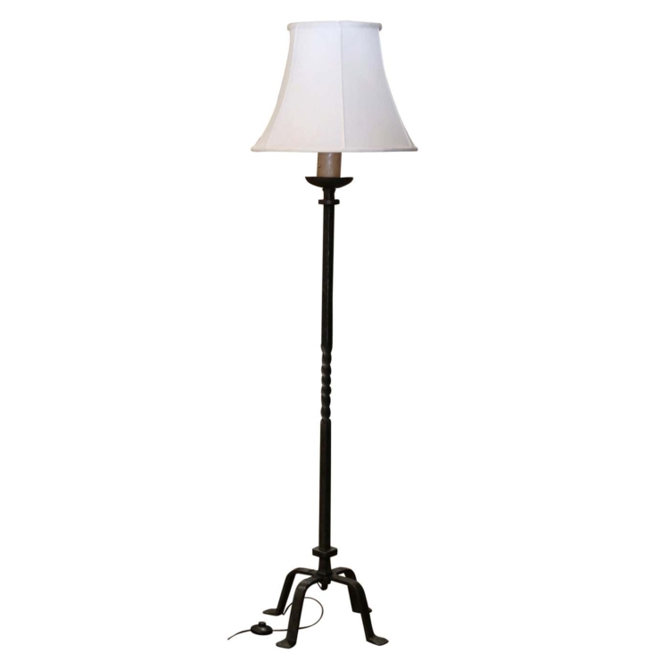 19th Century French Gothic Black Forged Wrought Iron Floor Lamp