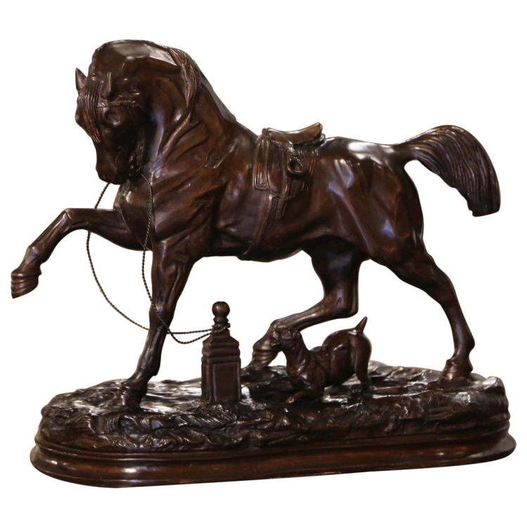 Mid-Century French Patinated Bronze Horse Sculpture After Pierre Lenordez