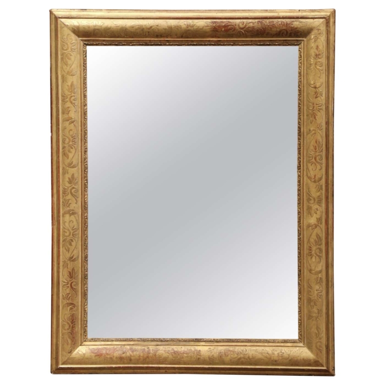 19th Century French Louis Philippe Giltwood Wall Mirror with Floliage Engravings
