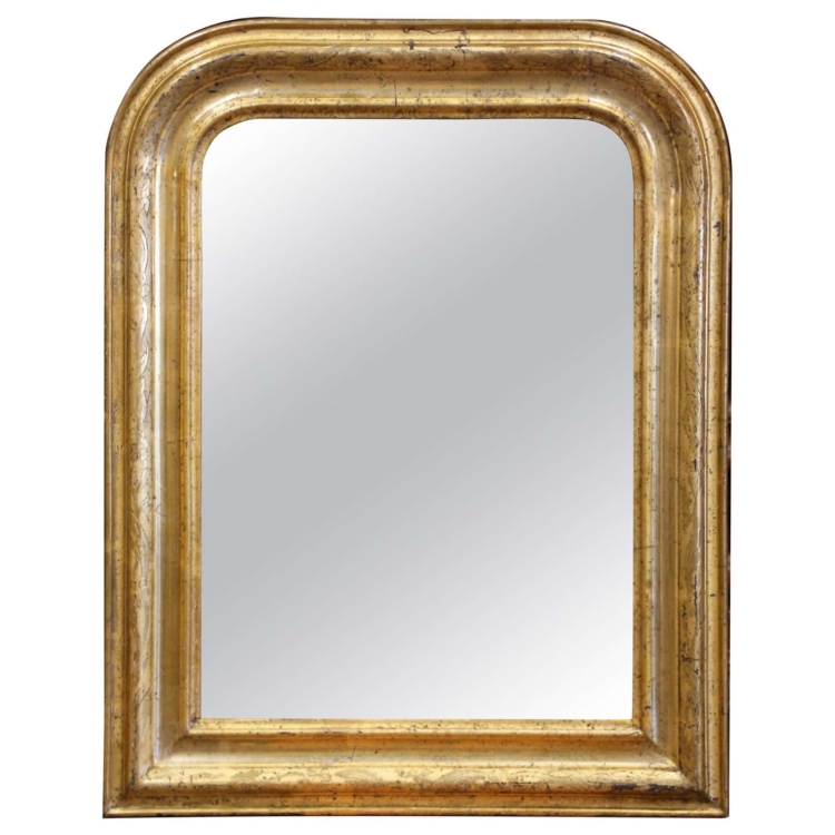 19th Century French Louis Philippe Giltwood Mirror with Floral Decor