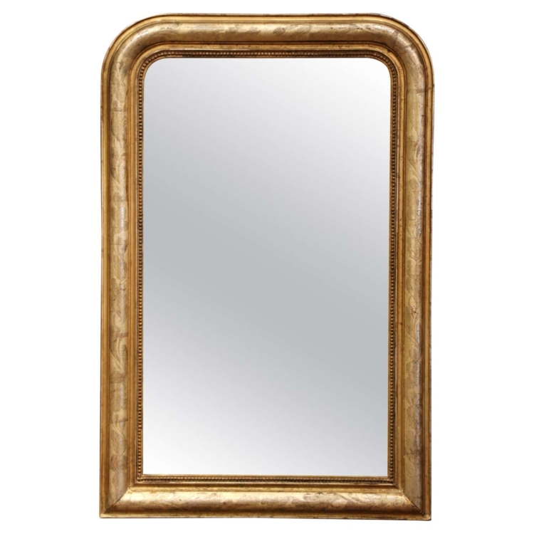 19th Century French Louis Philippe Giltwood Mirror with Engraved Floral Decor