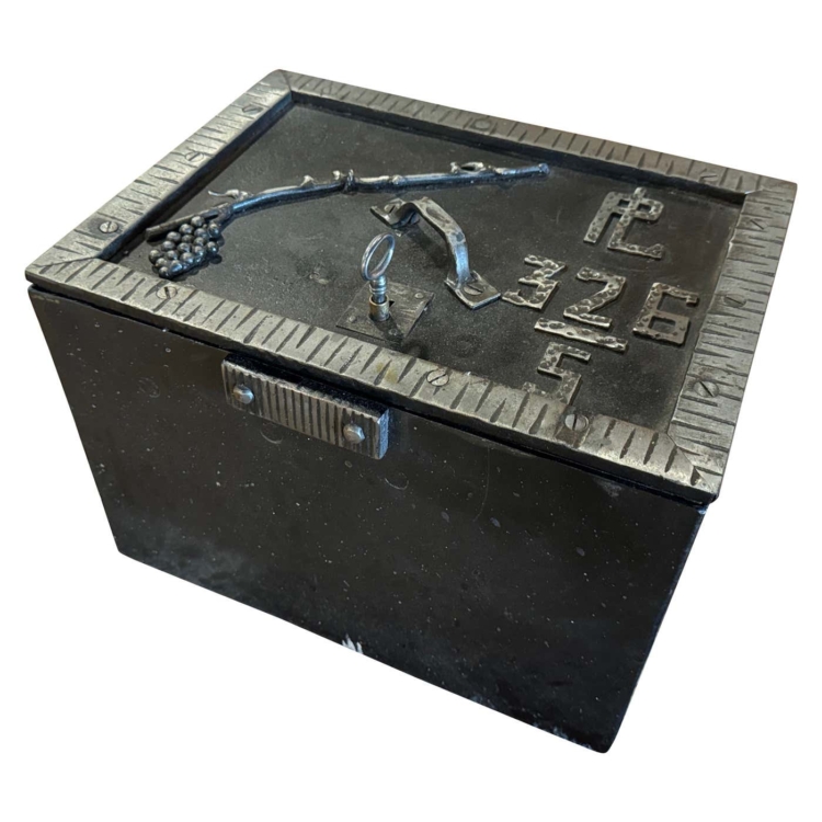 19th Century French Gothic Polished Black and Silver Cast Iron Strongbox Safe