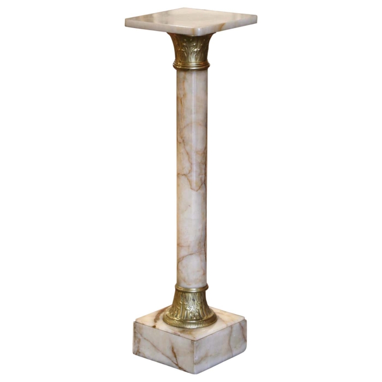 19th Century French Napoleon III Carved Marble and Bronze Selette Pedestal Table