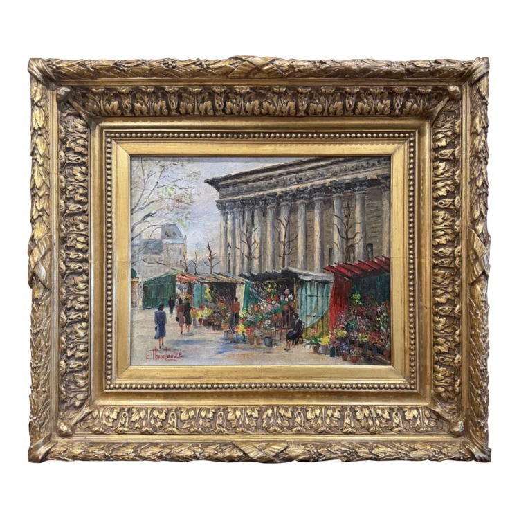 19th Century French Parisian Scene Painting in Gilt Frame Signed E. Thioulouze