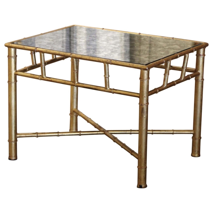 Mid-Century French Maison Baguès Glass Top Faux Bamboo Brass Side Table