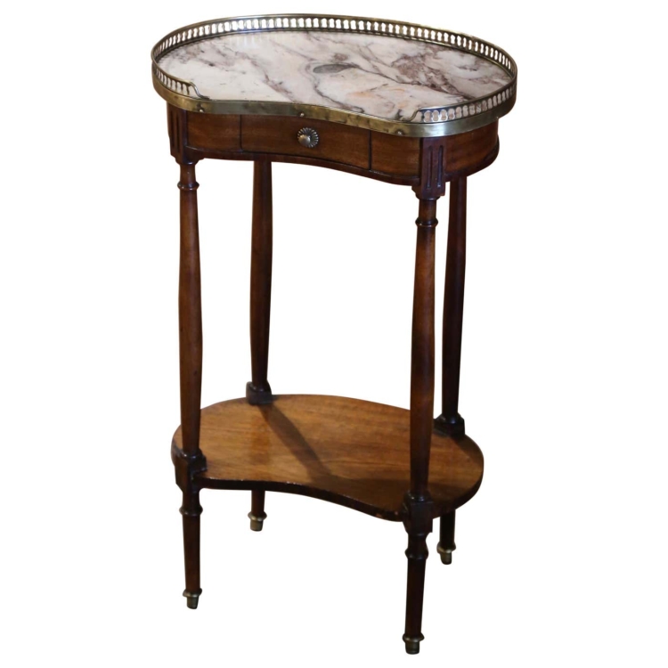 Early 20th Century French Louis Philippe Marble Top Mahogany Kidney Side Table