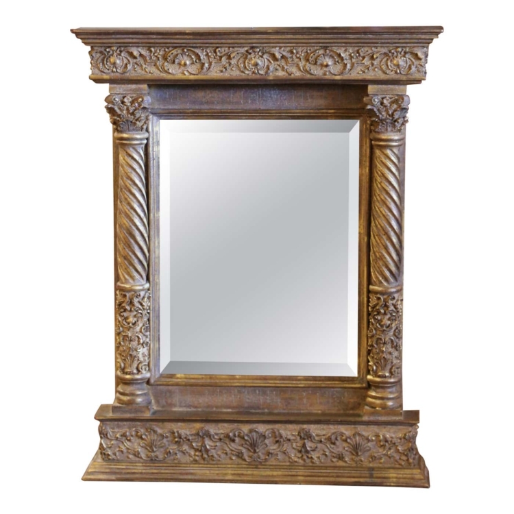 Vintage Italian Baroque Carved Giltwood Wall Mirror