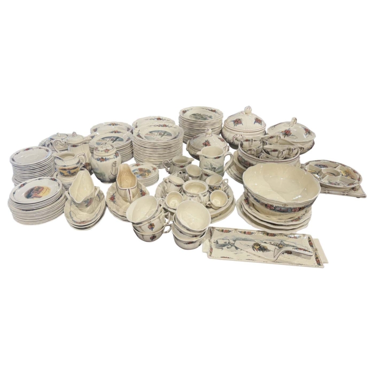 Early 20 Century French Porcelain Dinnerware, About 208 Pieces Signed H. Loux