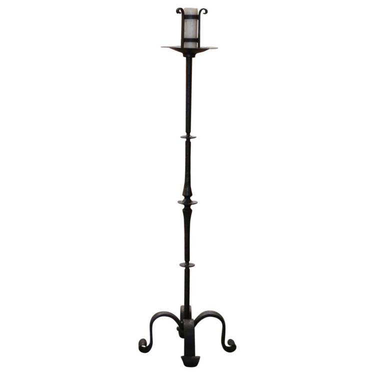 18th Century French Gothic Forged Wrought Iron Candle Holder
