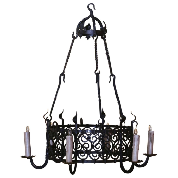 19th Century French Gothic Wrought Iron Six-Light Chandelier