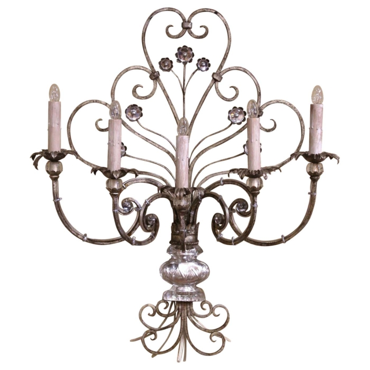 Mid-Century French Maison Bagues Style Cut Crystal and Iron Wall Sconce