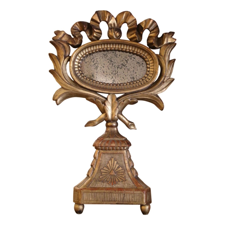 18th Century Italian Carved Gilt Wood Reliquary Mirror with Mercury Glass