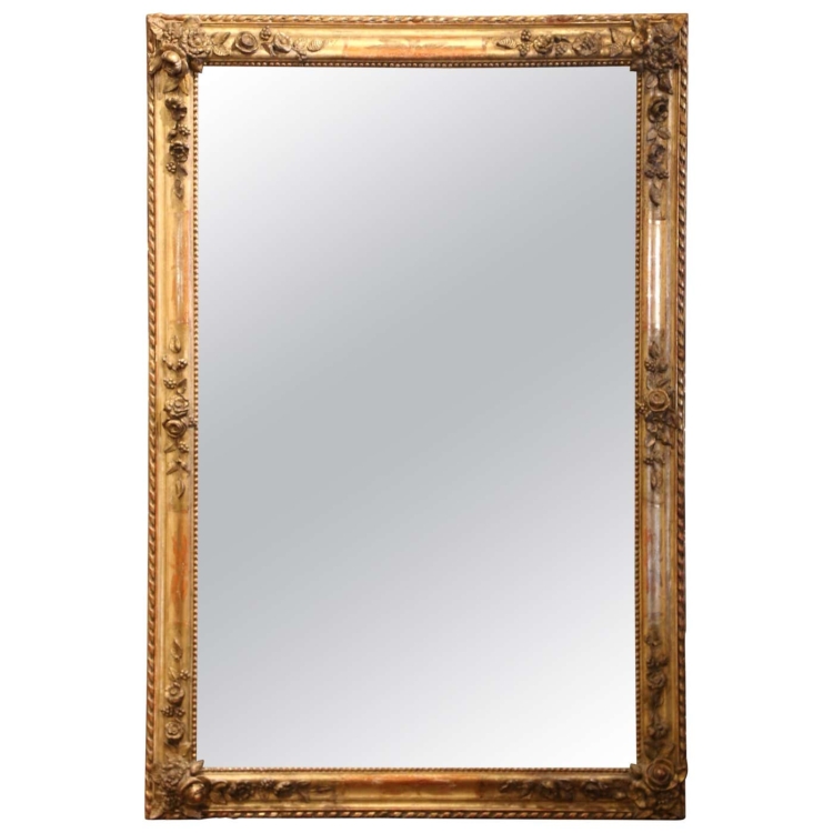 19th Century French Restauration Carved Gilt Mirror with Floral & Fruit Motifs
