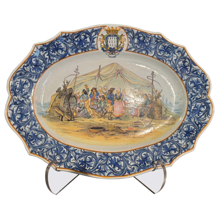 Large 19th Century French Painted Faience Porquier Beau Quimper Serving Platter