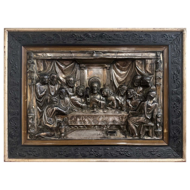 19th Century Spanish Framed Repousse Silverplated on Copper "The Last Supper"