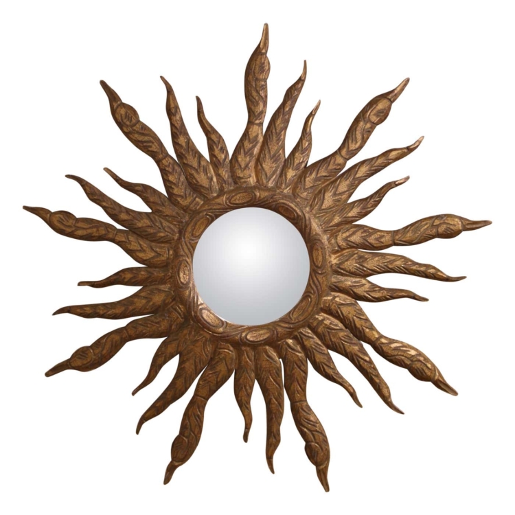 Mid-Century French Carved Giltwood Sunburst Convex Wall Mirror