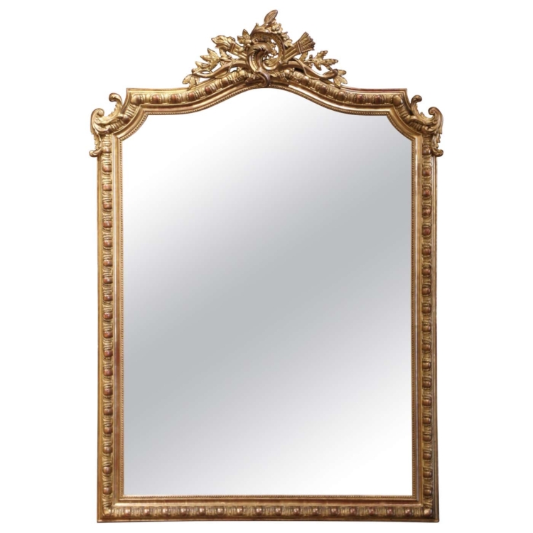 19th Century French Louis XV Carved and Arched Giltwood Wall Mirror