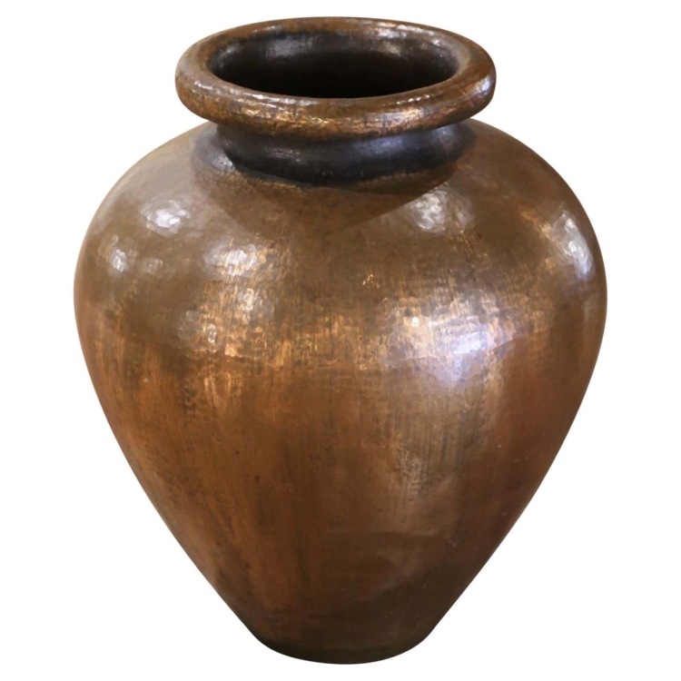 Mid-Century Spanish Hammered Patinated Copper Urn-Shape Planter