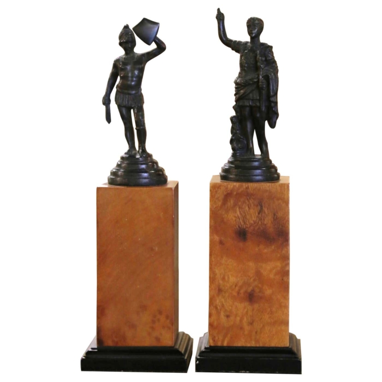 Pair of Late 20th Century Bronze Statues on Wooden Columns