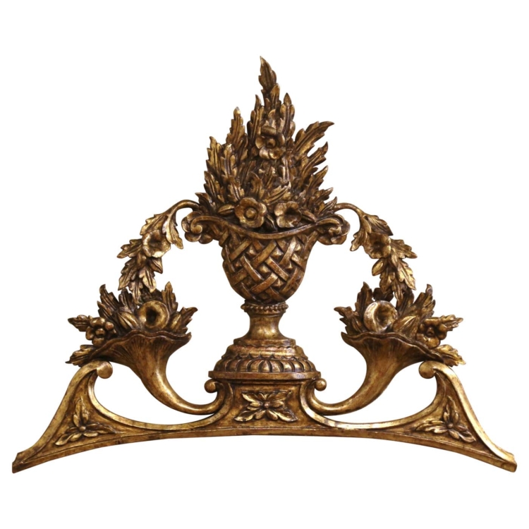 19th Century French Louis XVI Carved Giltwood Wall Carving with Floral Motifs