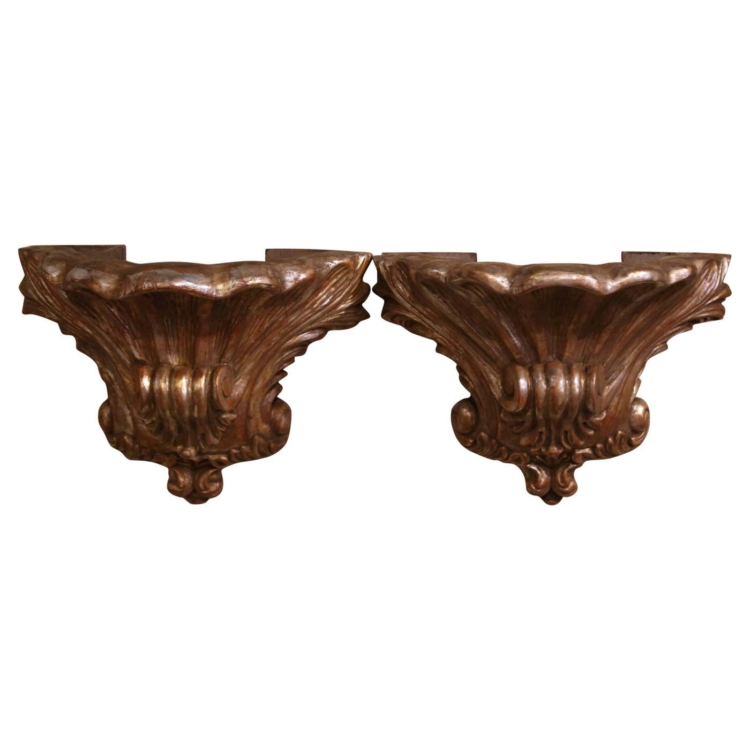 Pair 19th Century Louis XV Carved Giltwood Wall Brackets Consoles from Provence